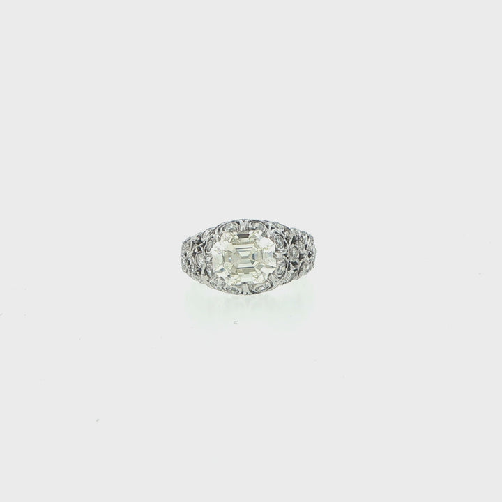Platinum Antique Emerald Cut Diamond Engagement Ring