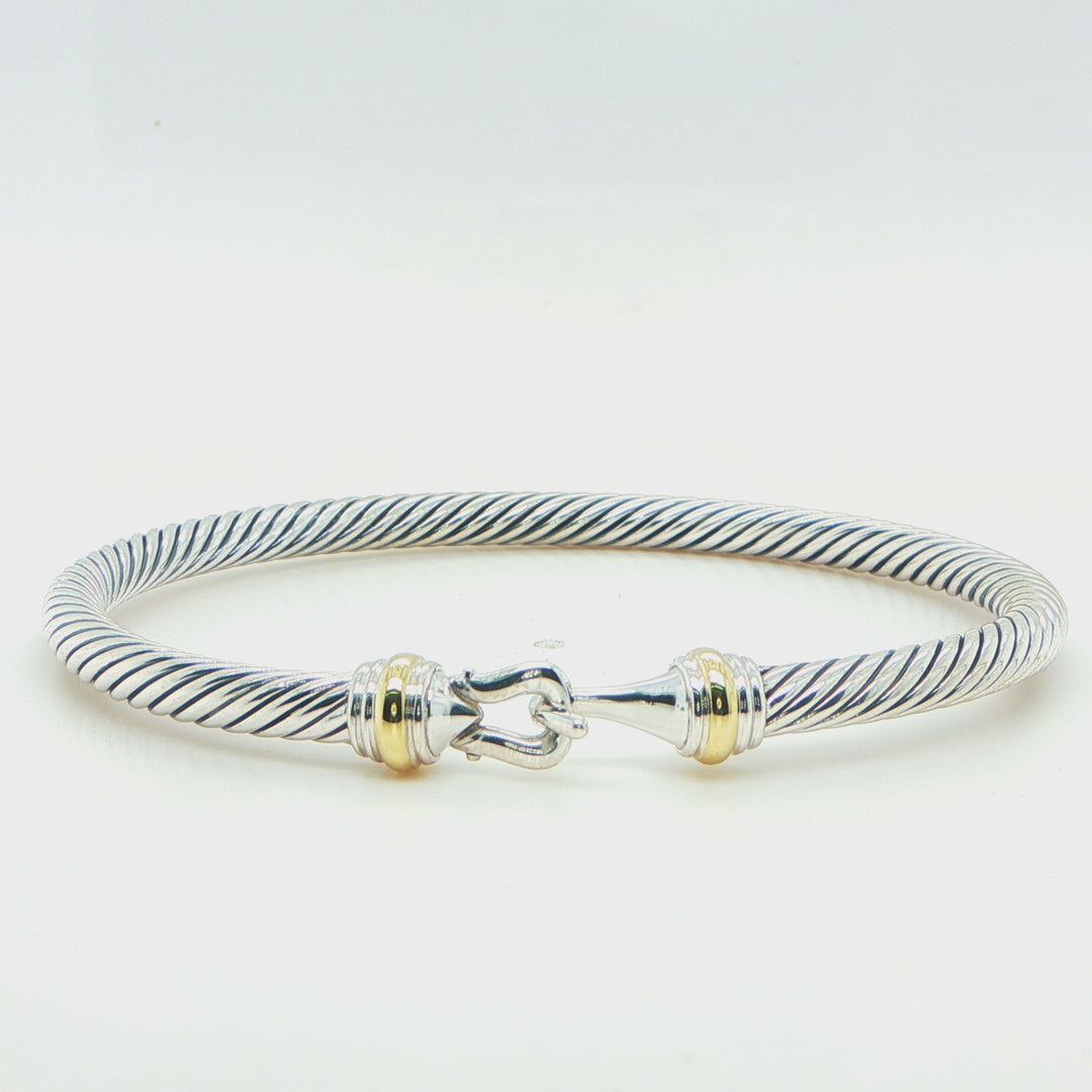 David Yurman Sterling Silver & 18K Gold Buckle Bangle Bracelet