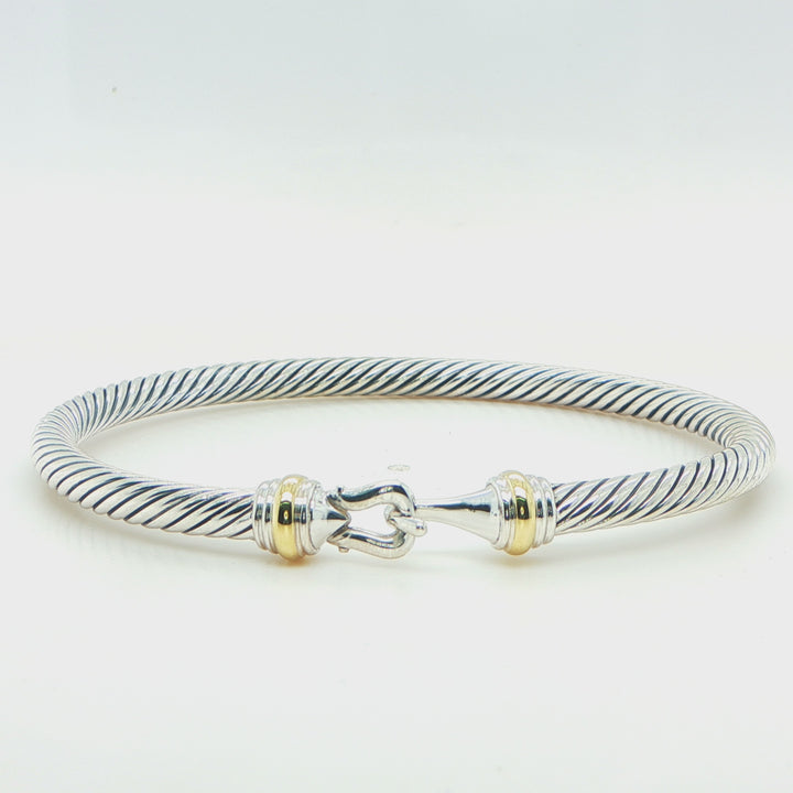 David Yurman Sterling Silver & 18K Gold Buckle Bangle Bracelet