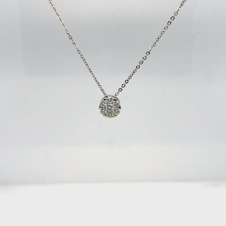 14K White Gold Cluster Diamond Pendant Necklace