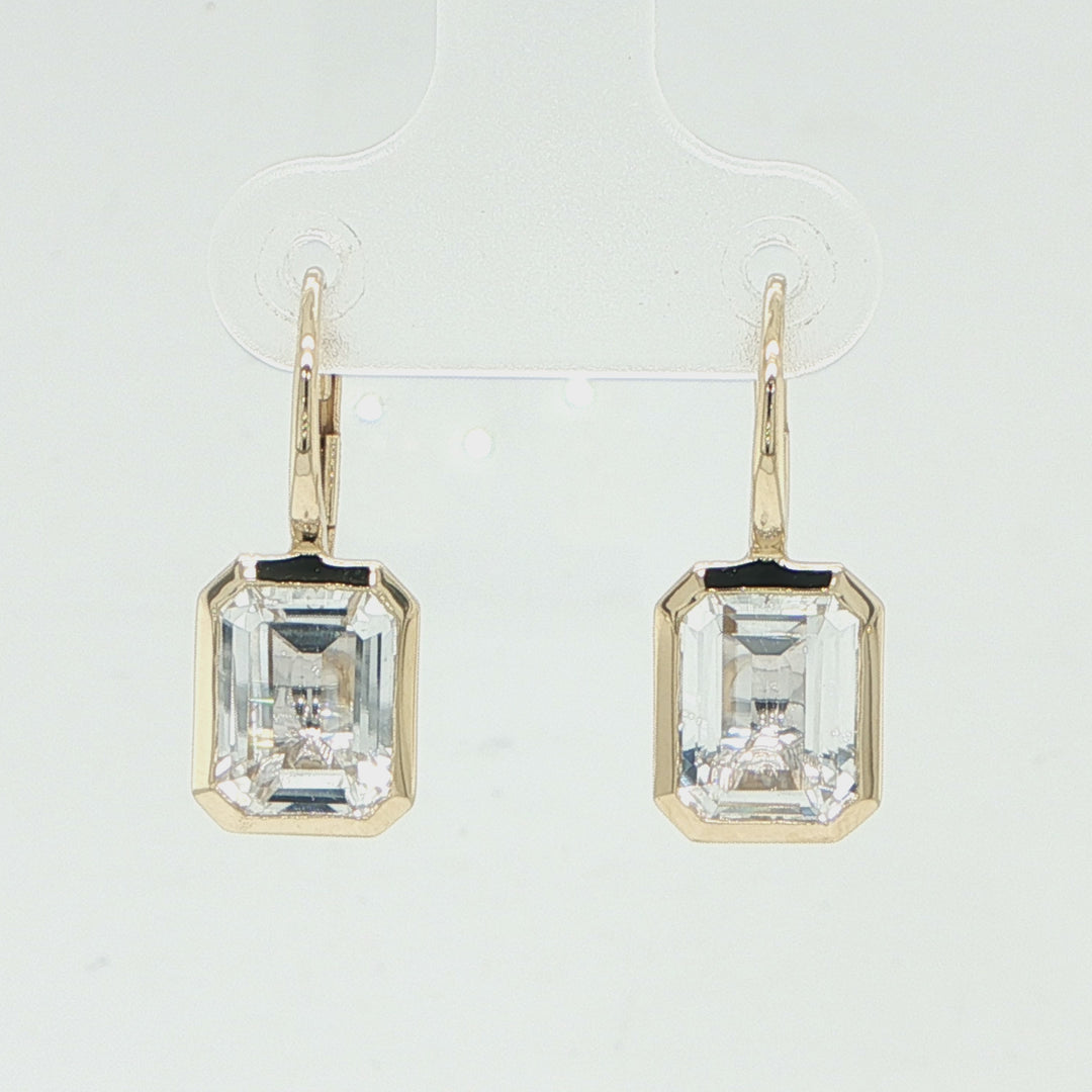 14K Yellow Gold White Topaz Leverback Earrings