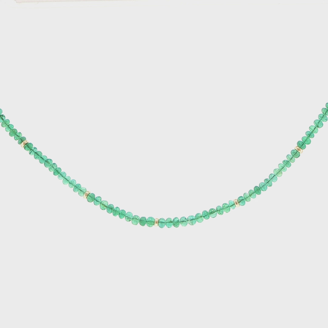 3.5mm Emerald Strand Necklace with 18K Yellow Gold Stations