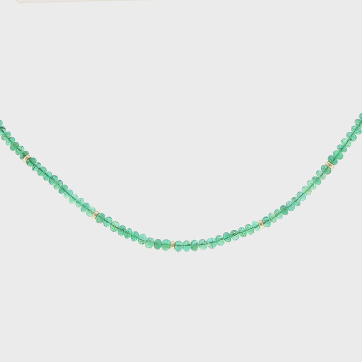 3.5mm Emerald Strand Necklace with 18K Yellow Gold Stations