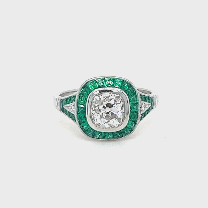 Diamond and Emerald Platinum Ring