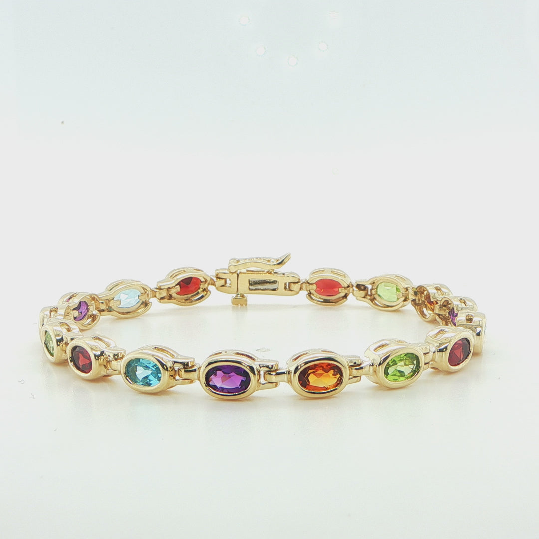 14K Yellow Gold Rainbow Gemstone Bracelet