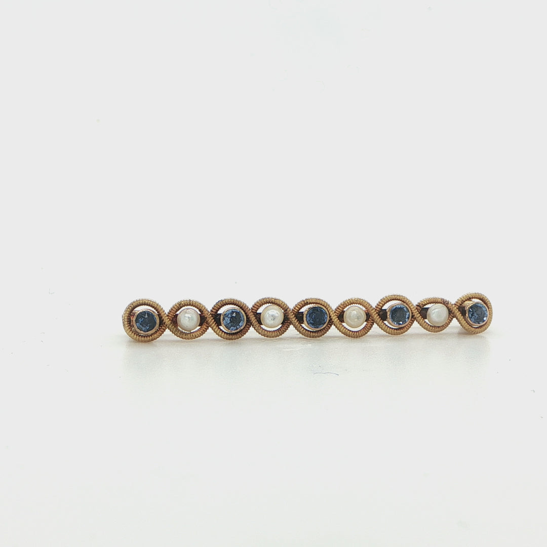 14K Yellow Gold Sapphire & Pearl Pin