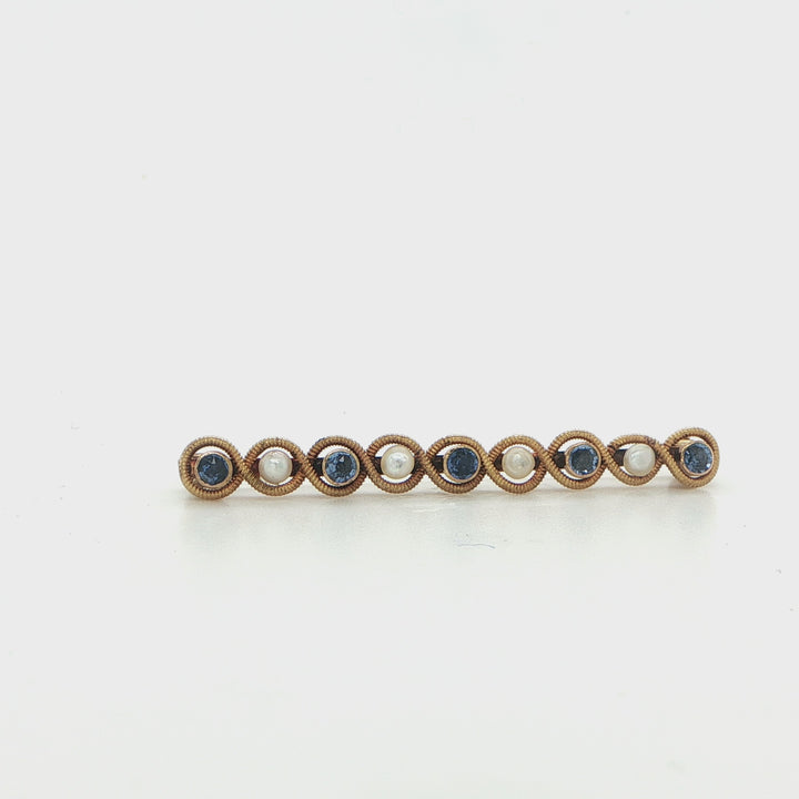 14K Yellow Gold Sapphire & Pearl Pin