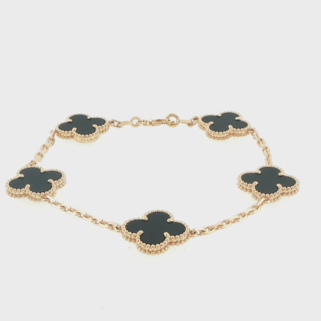 Van Cleef & Arpels Alhambra 18K Yellow Gold Black Onyx Bracelet