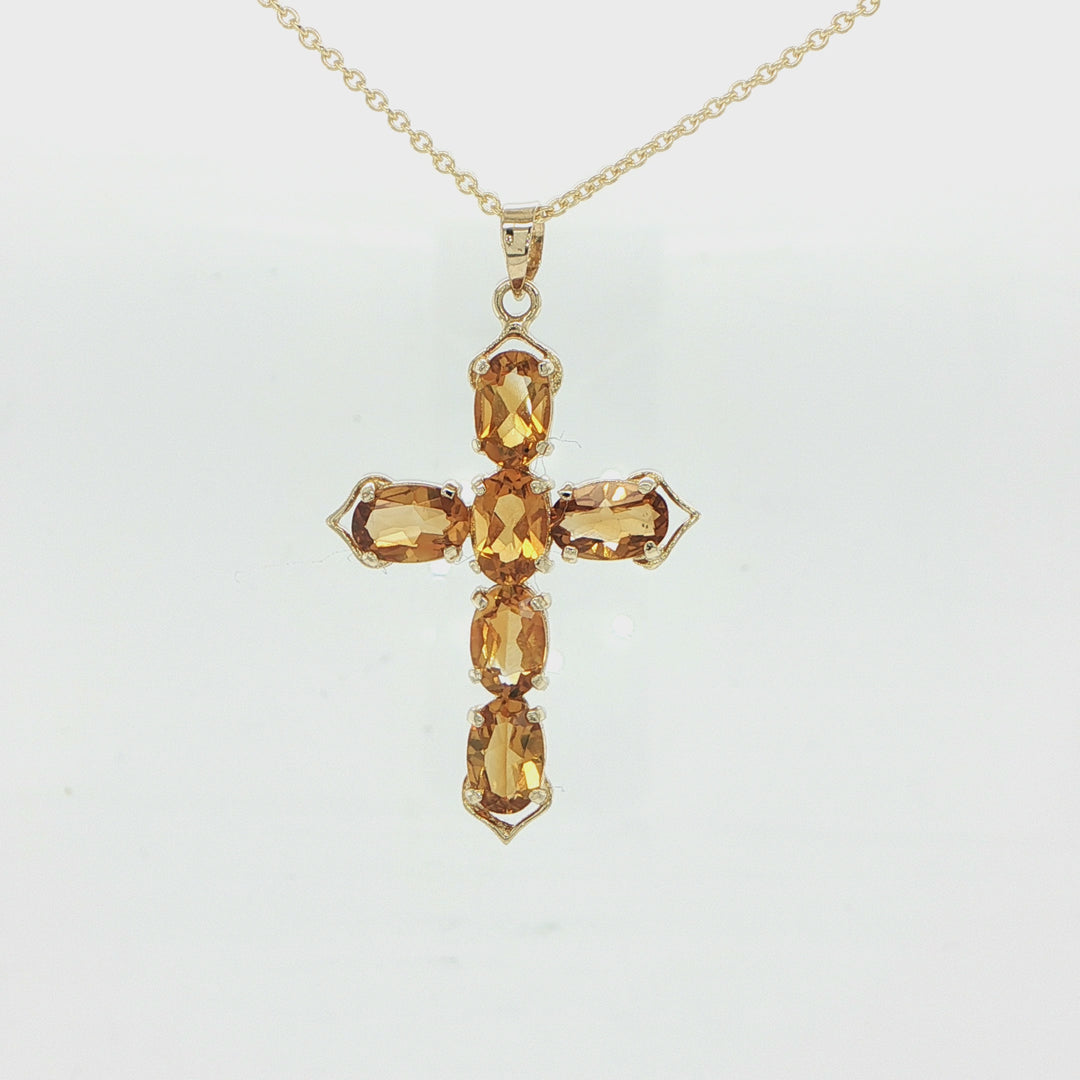 14K Yellow Gold Citrine Cross Pendant