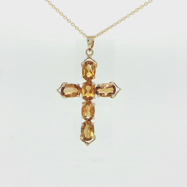 14K Yellow Gold Citrine Cross Pendant