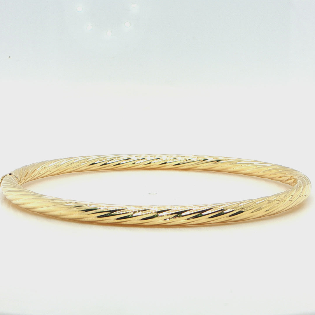 14K Yellow Gold Twisted Bangle Bracelet 3.8mm