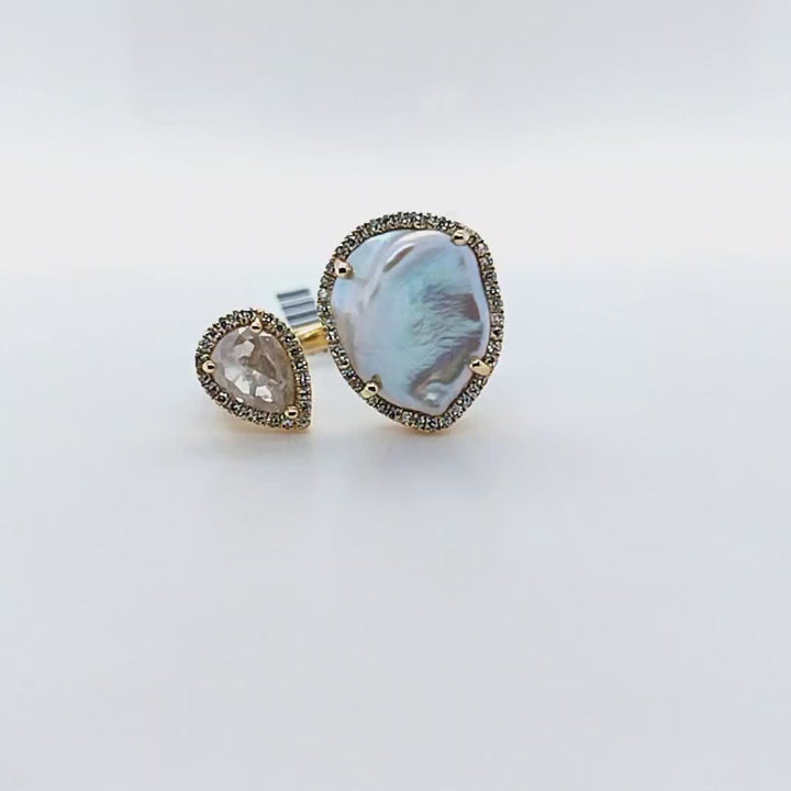 Pearl and Diamond Open Ring