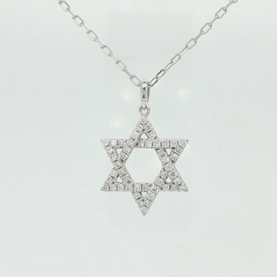 14K White Gold Diamond Star of David Necklace