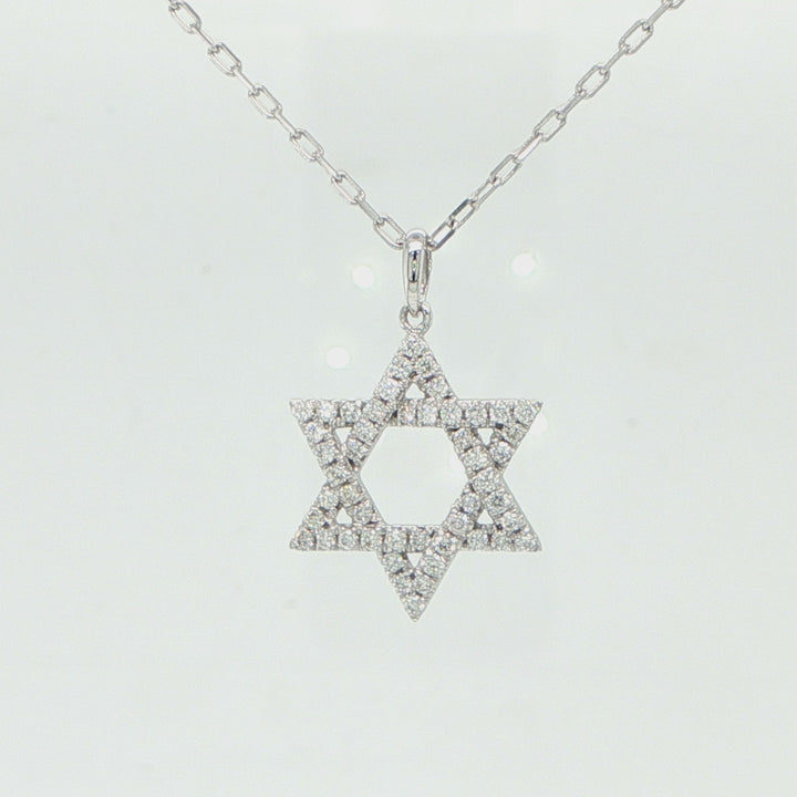 14K White Gold Diamond Star of David Necklace