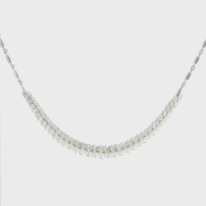 18K White Gold Marquise & Round Diamond Necklace