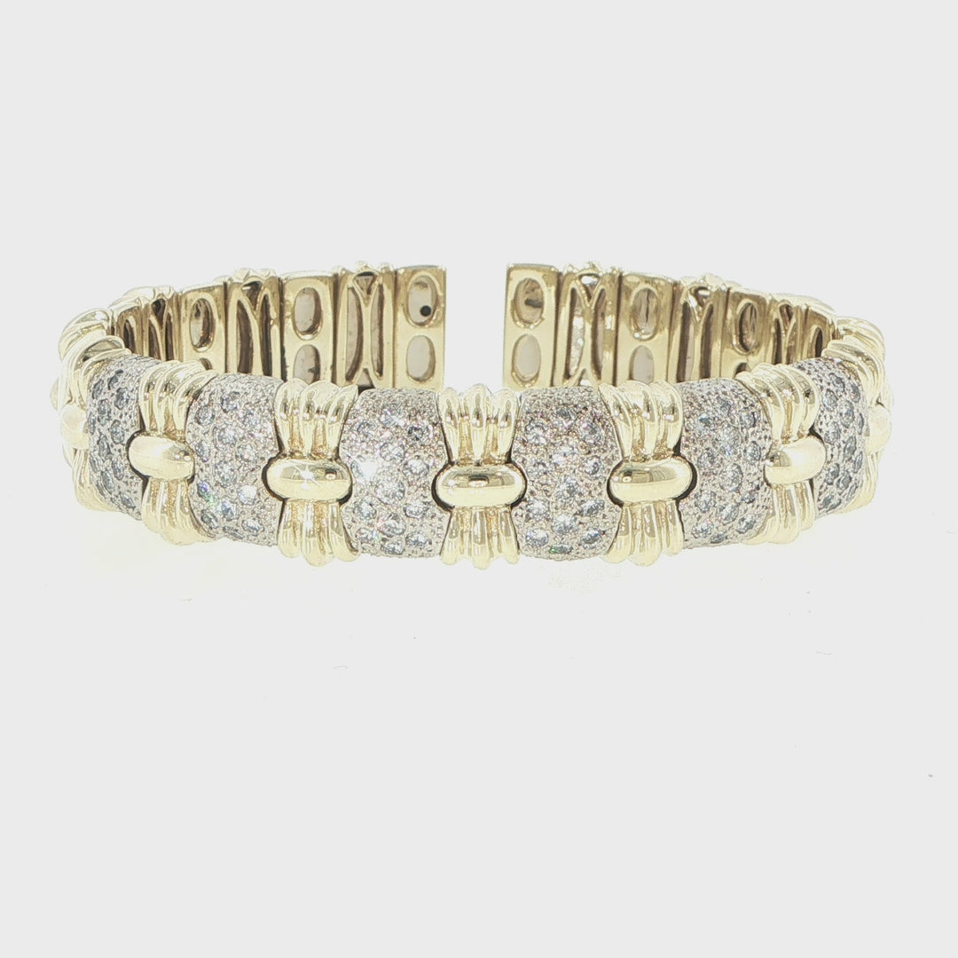 14K Yellow Gold Diamond Open Cuff Bracelet