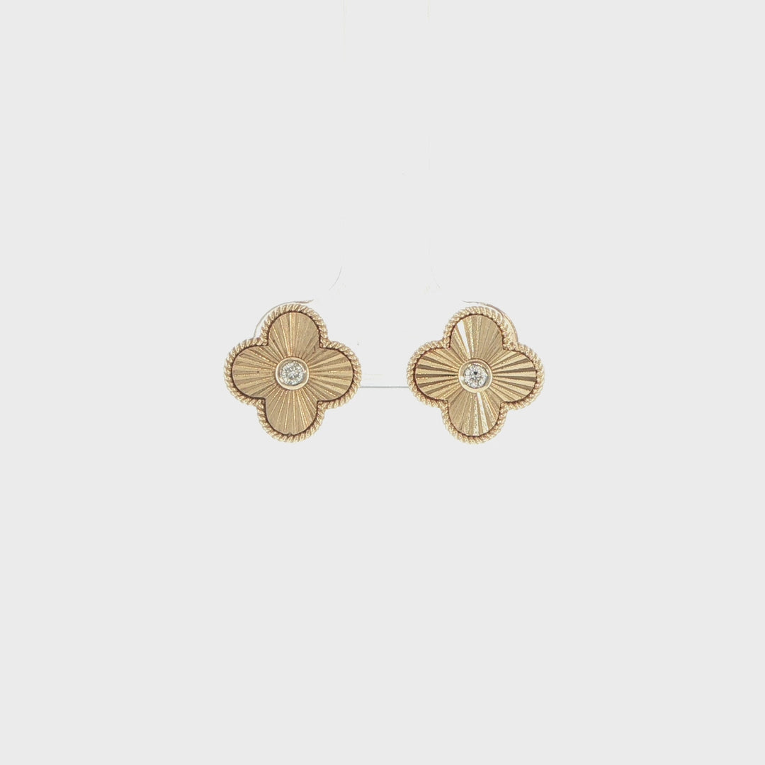 14K Yellow Gold Floral Diamond Stud Earrings