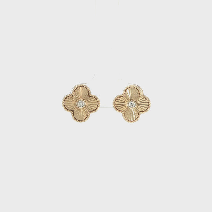 14K Yellow Gold Floral Diamond Stud Earrings