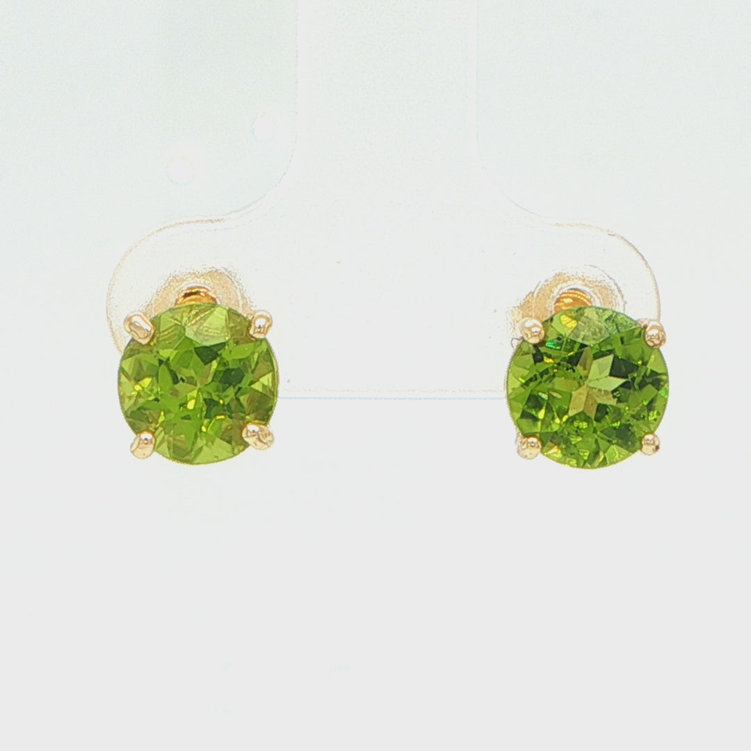 14K Yellow Gold 7mm Peridot Stud Earrings
