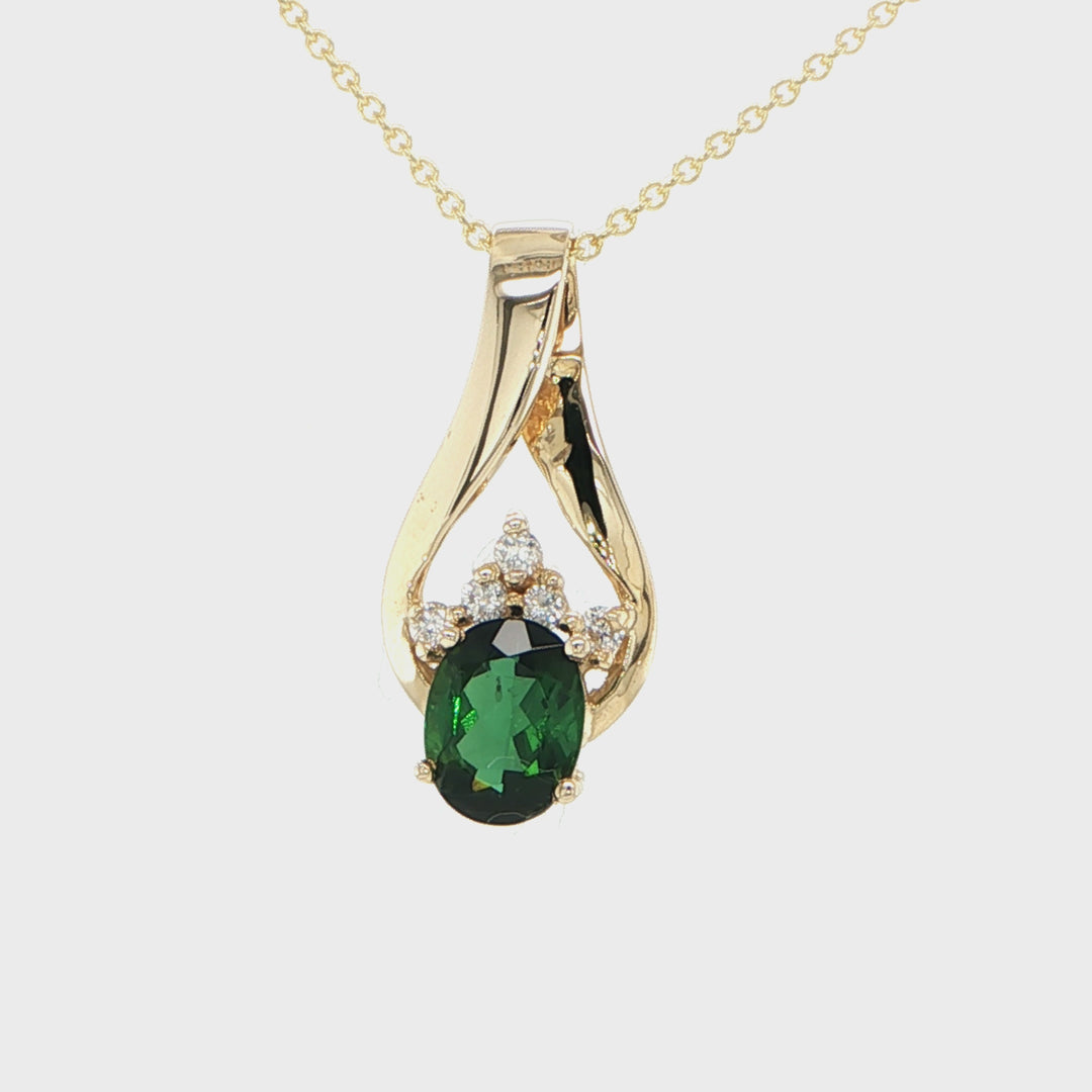 14K Yellow Gold Tourmaline & Diamond Pendant