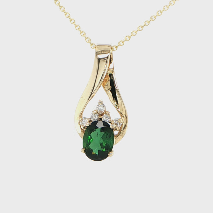 14K Yellow Gold Tourmaline & Diamond Pendant
