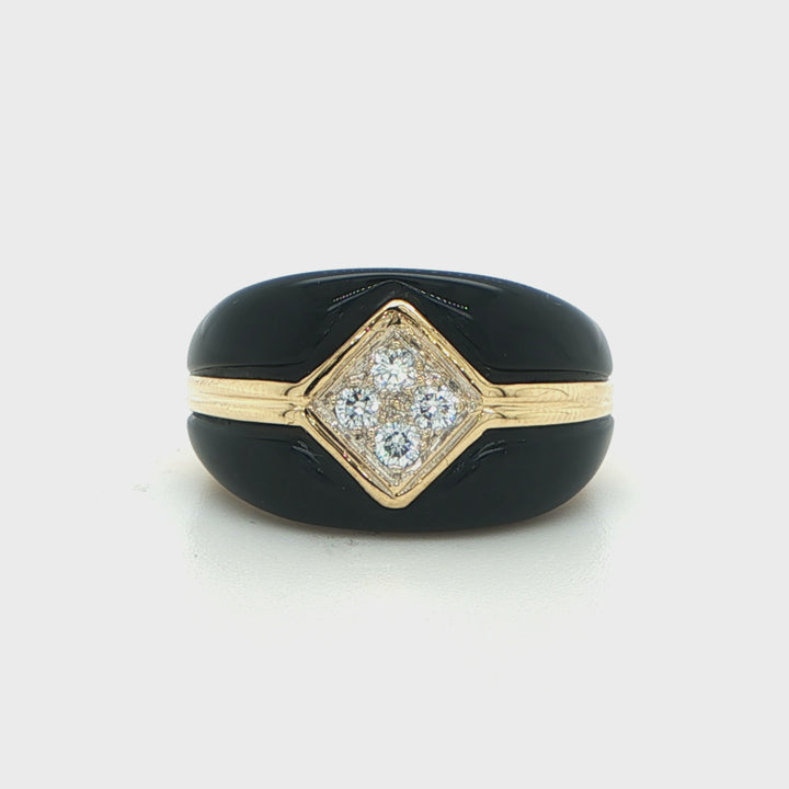 18K Yellow Gold Black Onyx & Diamond Ring