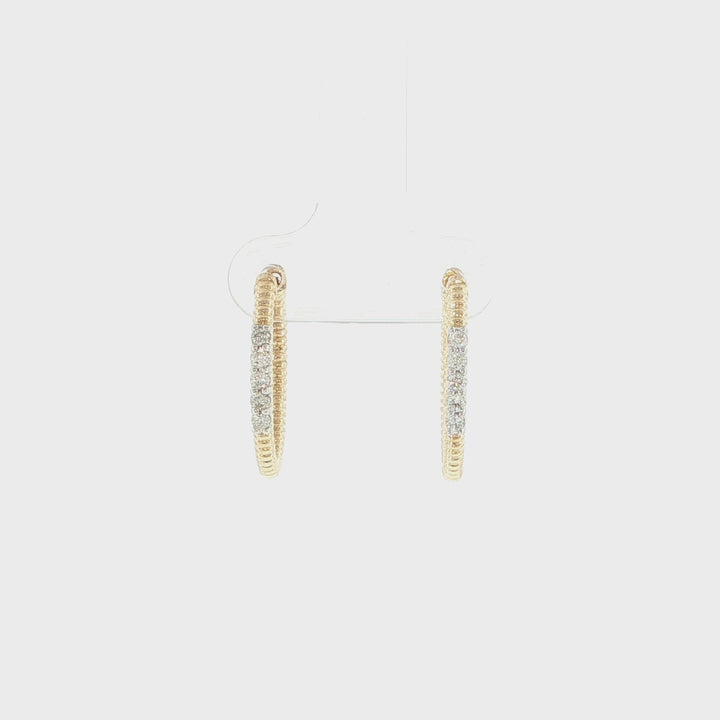 14K Yellow Gold Milgrain Diamond Hoop Earrings