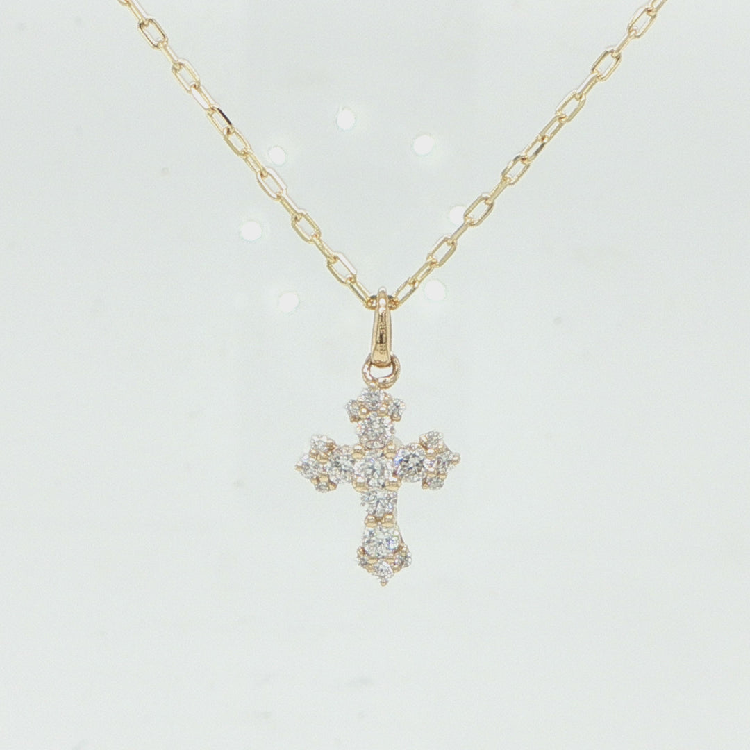 14K Yellow Gold Diamond Cross Necklace