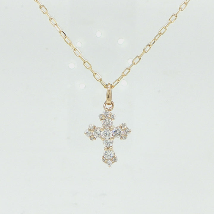 14K Yellow Gold Diamond Cross Necklace