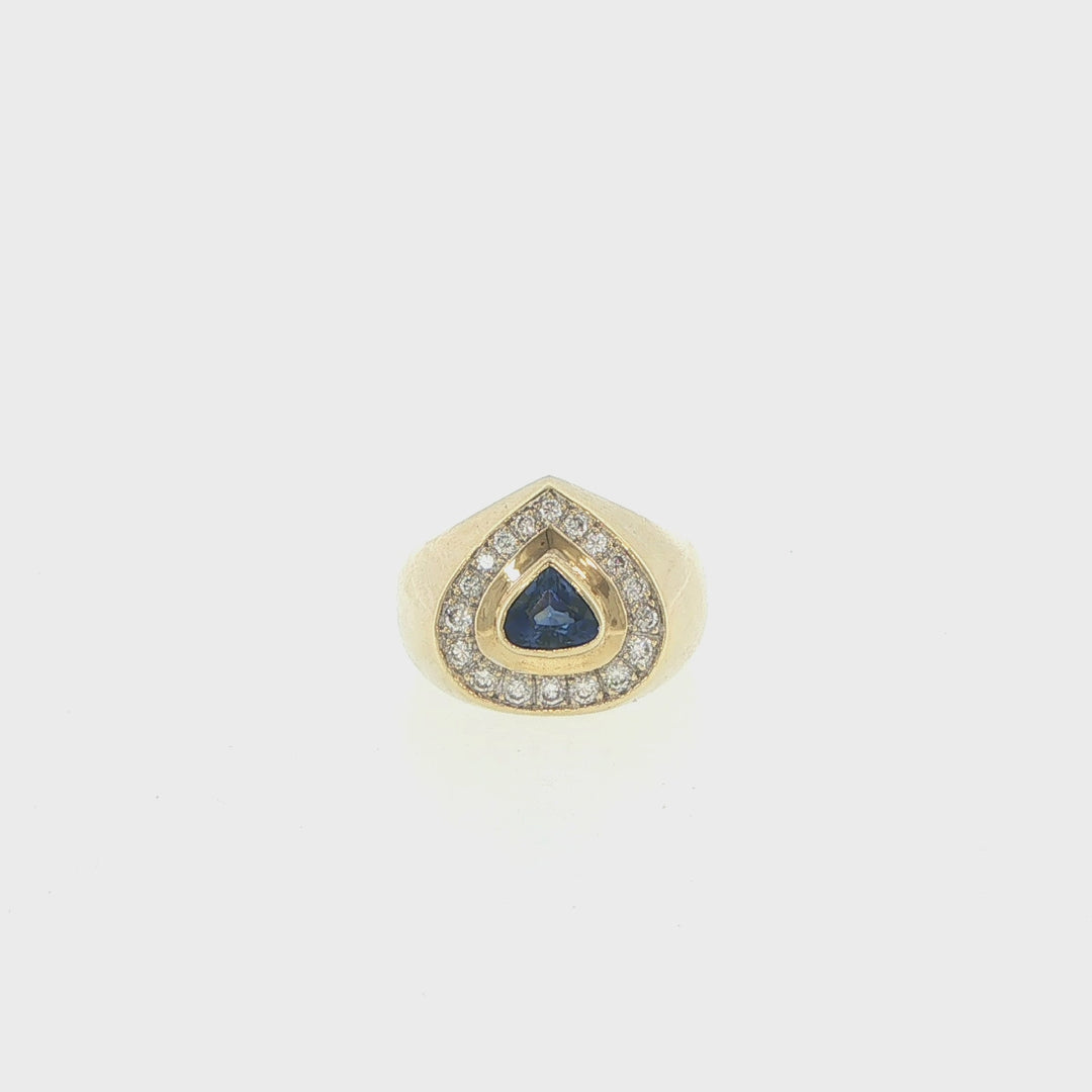18K Yellow Gold Pear Sapphire & Diamond Ring