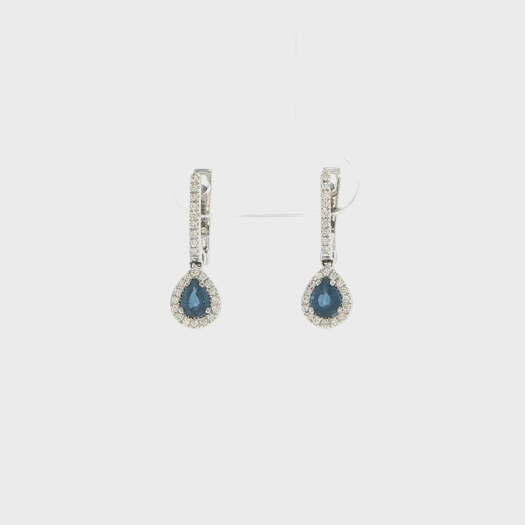 14K White Gold Sapphire & Diamond Drop Earrings