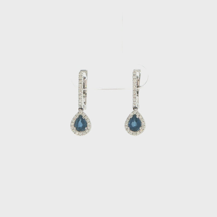 14K White Gold Sapphire & Diamond Drop Earrings