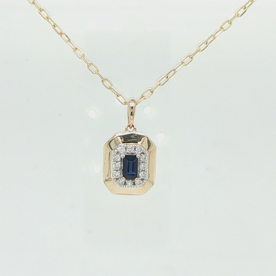 14K Yellow Gold Sapphire & Diamond Necklace