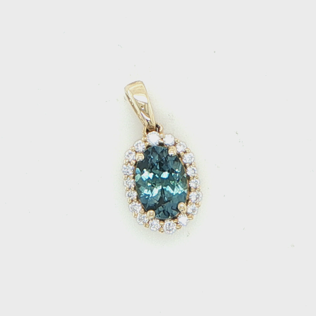 14K Yellow Gold Montana Sapphire Diamond Pendant