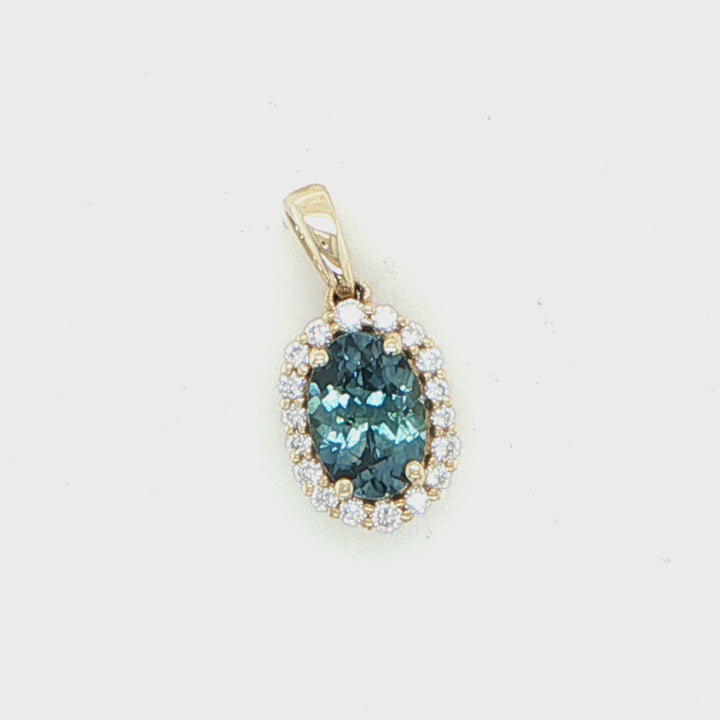 14K Yellow Gold Montana Sapphire Diamond Pendant