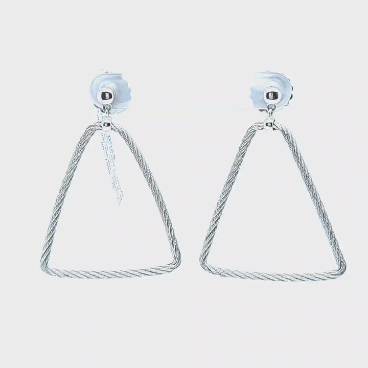 Gray Cable Open Triangle Drop Earrings
