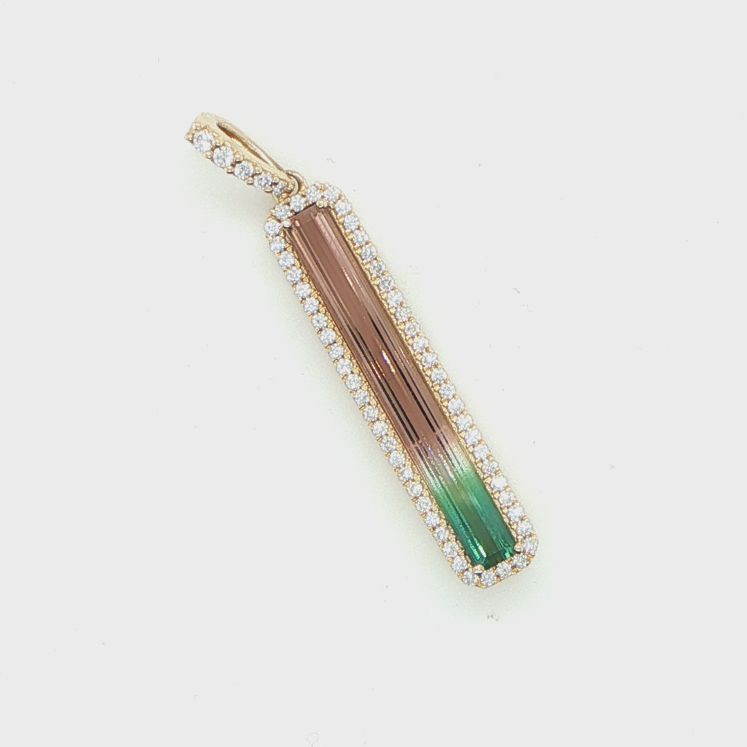14K Yellow Gold Bi-Color Tourmaline Diamond Pendant