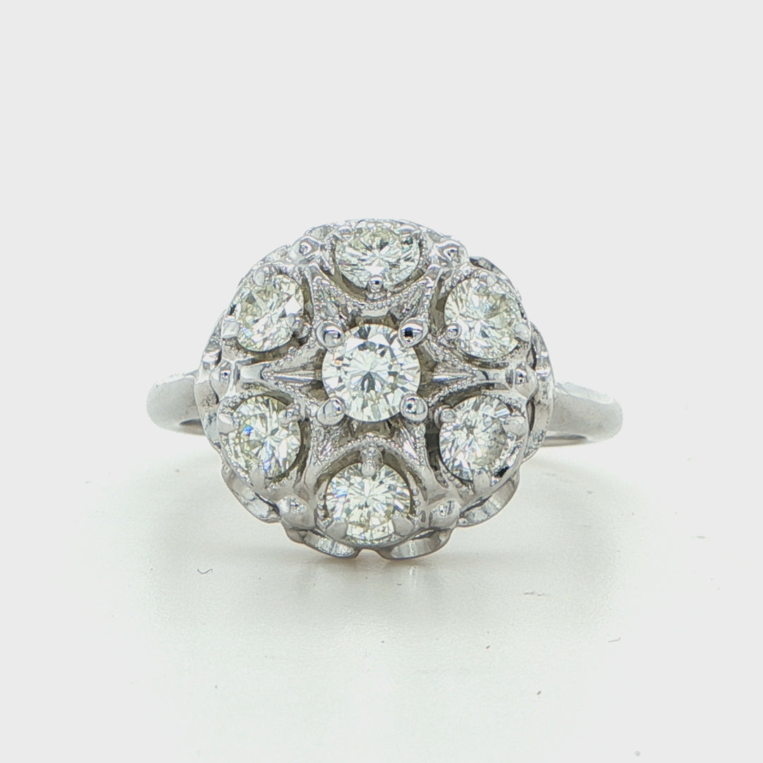 14K White Gold Cluster Diamond Ring
