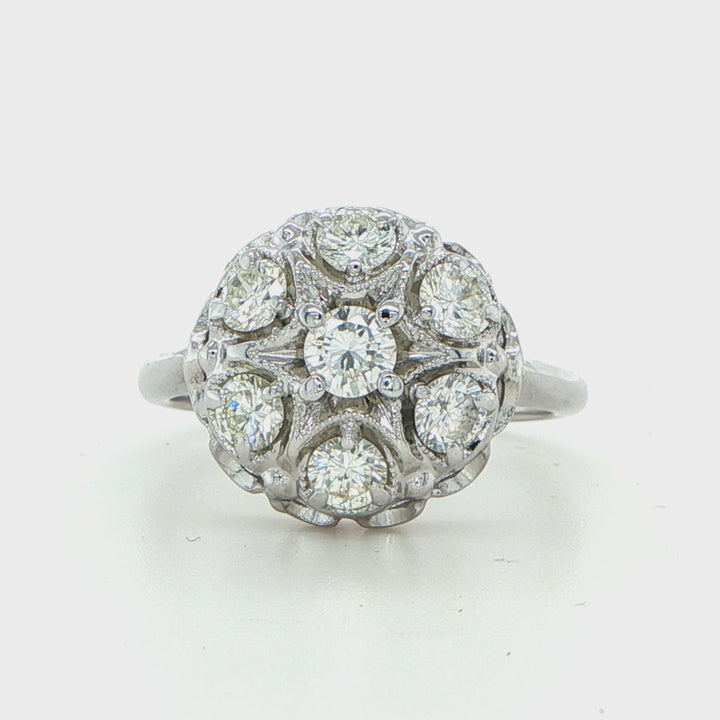 14K White Gold Cluster Diamond Ring