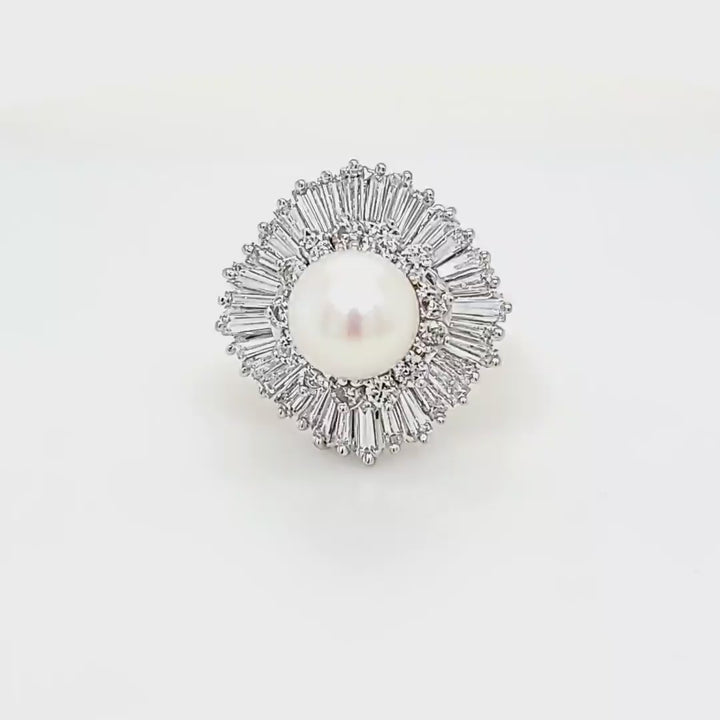 Cultured Pearl and Diamond Ballerina Ring