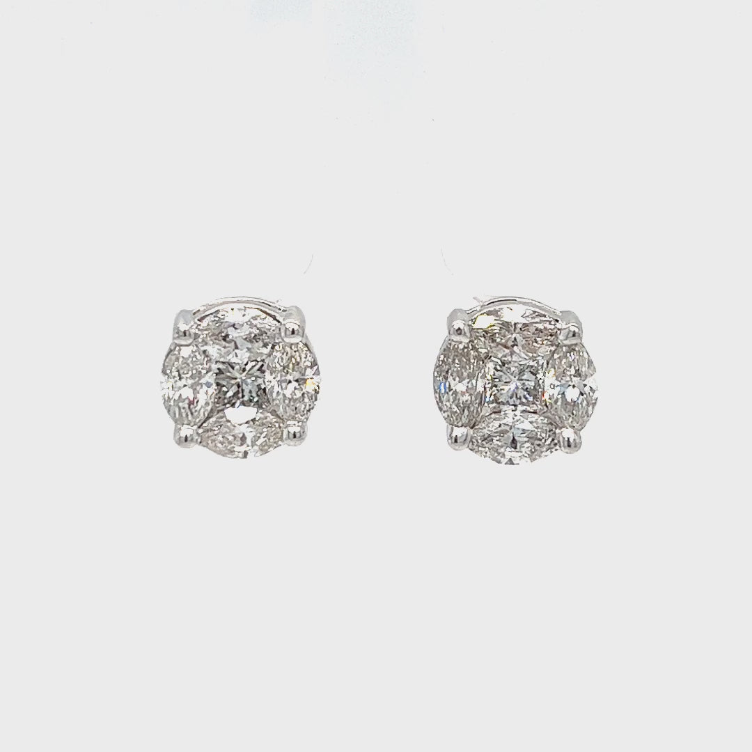 Diamond Cluster Stud Earrings