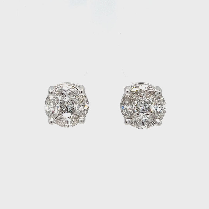 Diamond Cluster Stud Earrings