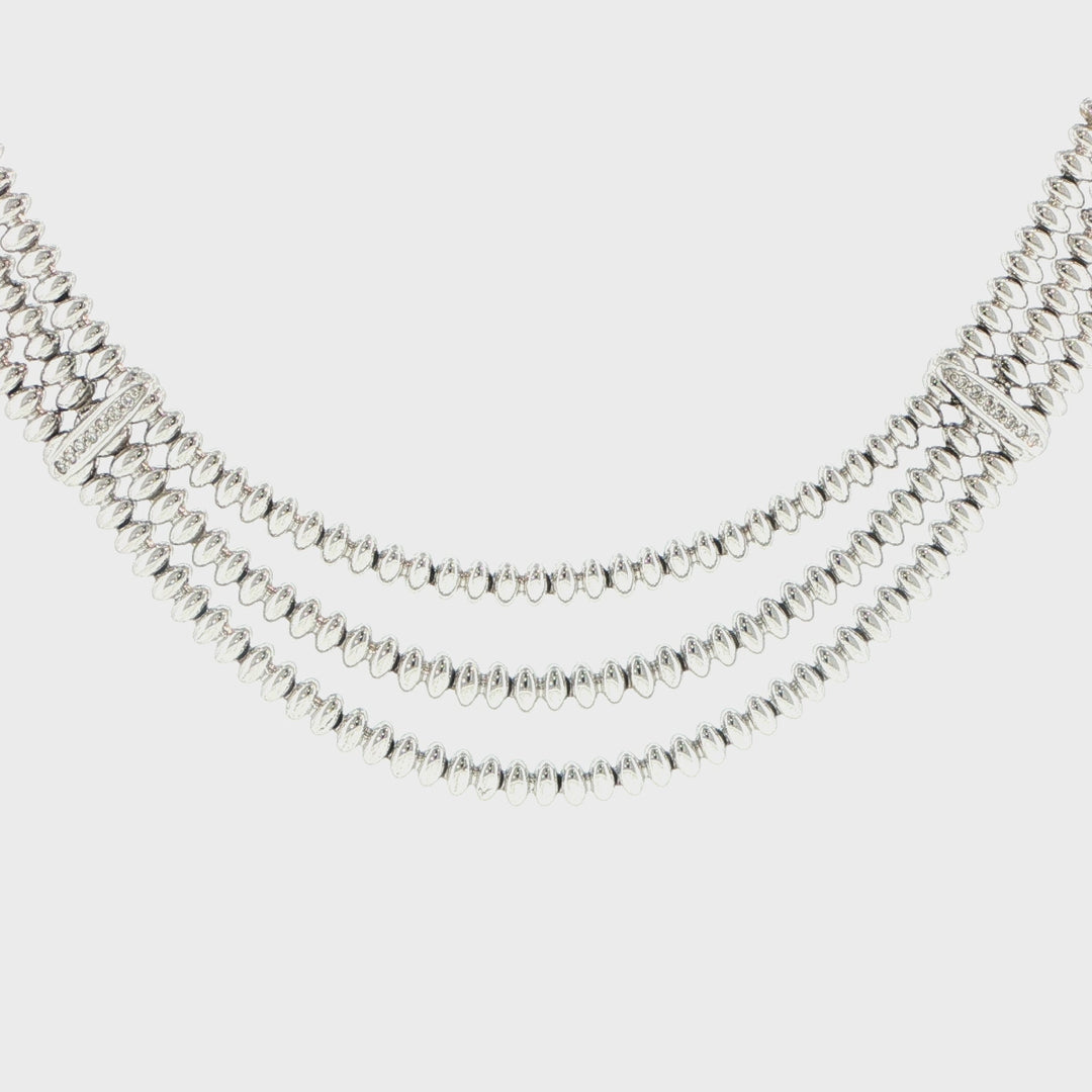 Chiampesan 18K White Gold Three-Row Diamond Collar Necklace