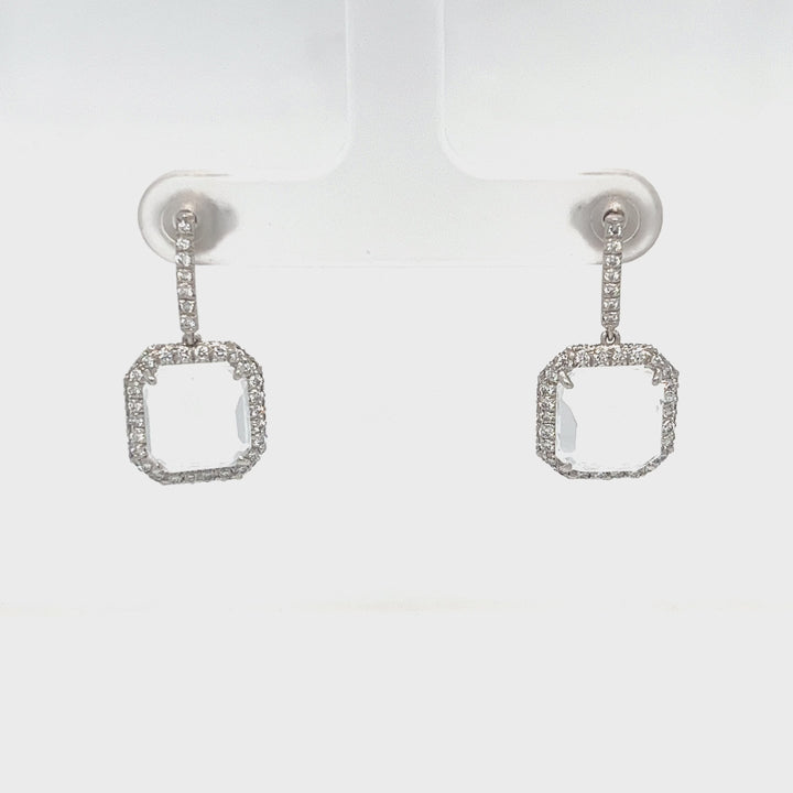 Quartz and Diamond Halo Drop Earrings