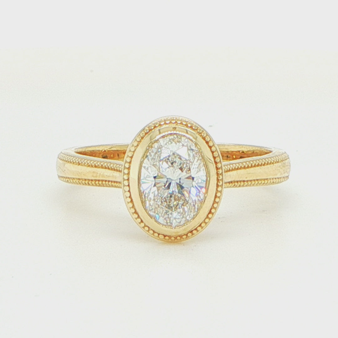 14K Yellow Gold Oval Diamond Bezel Ring