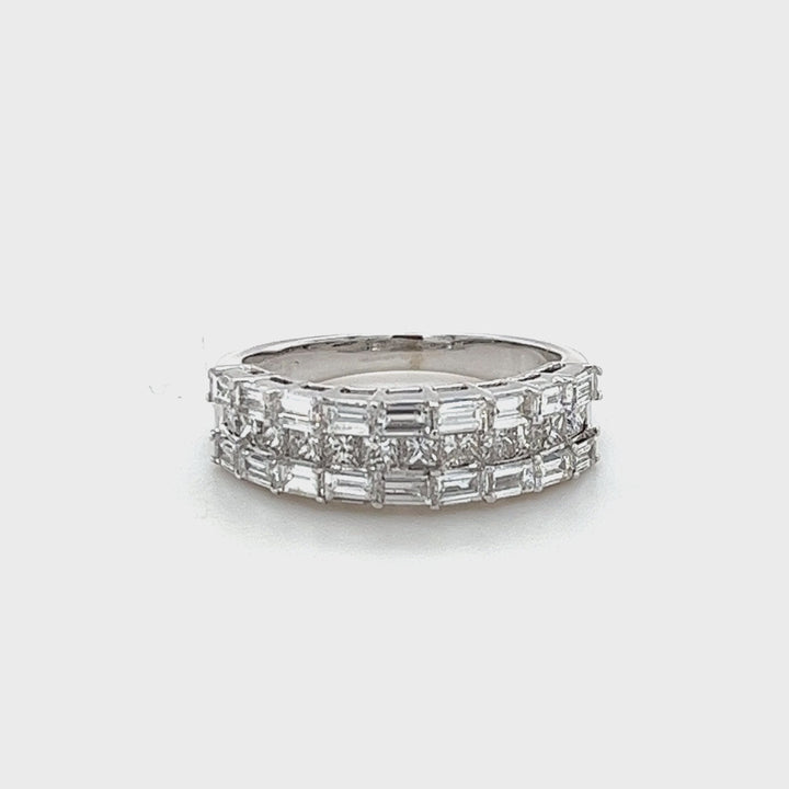 18 Karat White Gold 3 Row Diamond Ring