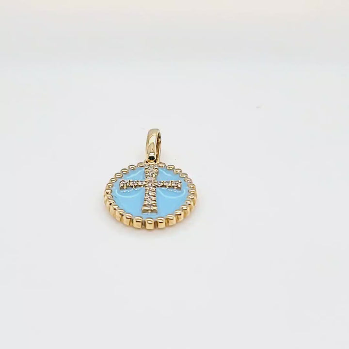 Enamel and Diamond Oval Cross Pendant