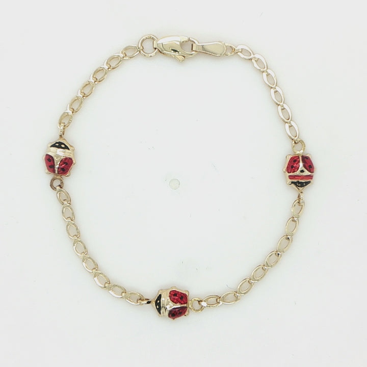 14K Yellow Gold Baby Bracelet with Ladybugs