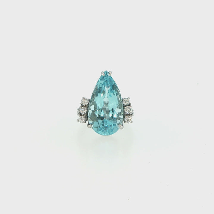 Mayor's 18K White Gold Pear Aquamarine & Diamond Ring