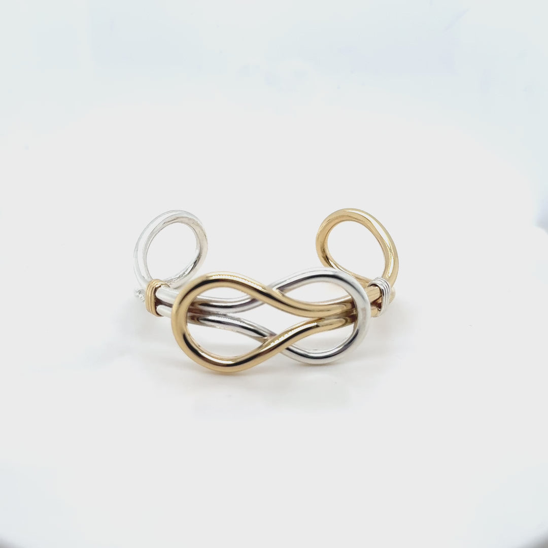 14K Gold & Sterling Silver High Polish Knot Cuff Bracelet